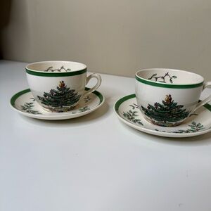 2 Spode Christmas Tree Tea Cup and Saucer Made in England